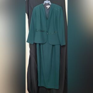 Elegant Teal Skirt Suit with Sequin Accents